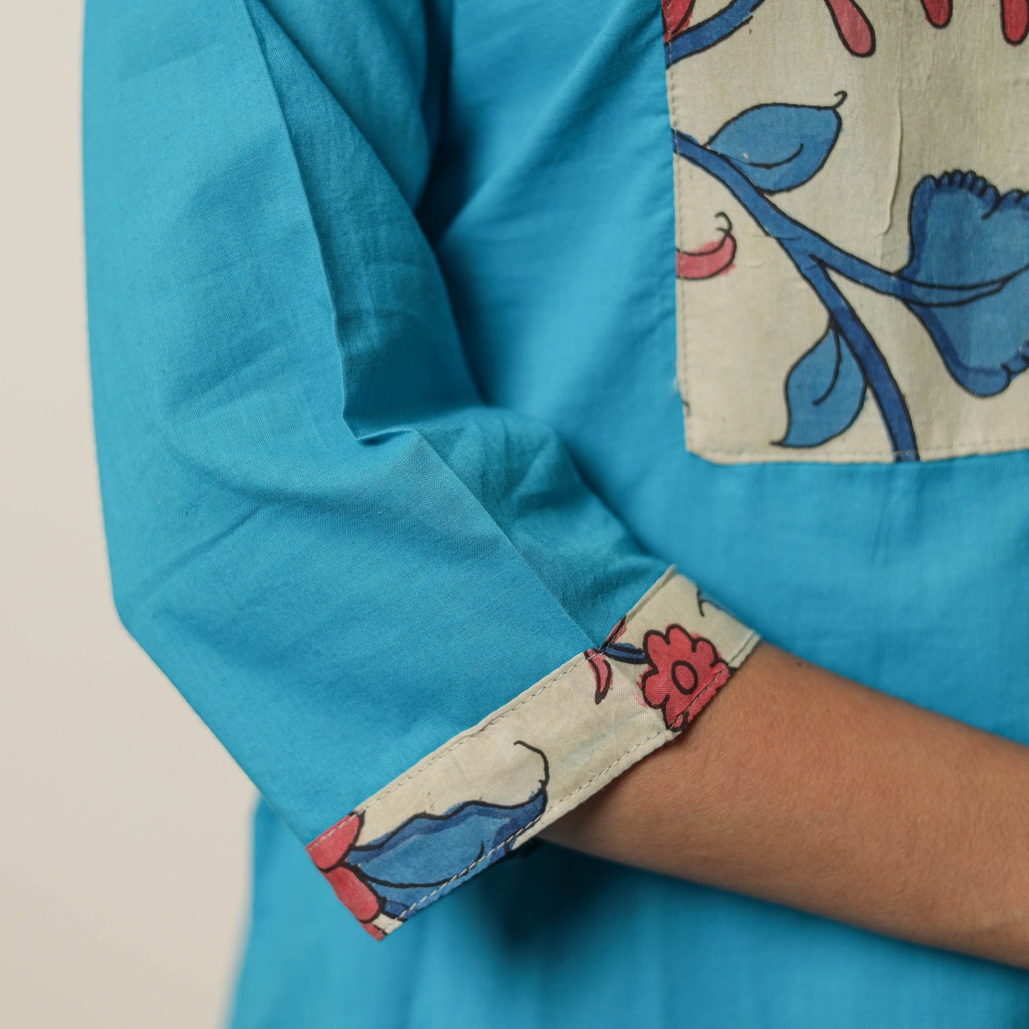  Srikalahasti Kalamkari Patchwork Plain Cotton Long Straight Kurta 17 