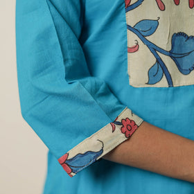  Srikalahasti Kalamkari Patchwork Plain Cotton Long Straight Kurta 17 