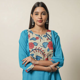  Srikalahasti Kalamkari Patchwork Plain Cotton Long Straight Kurta 17 