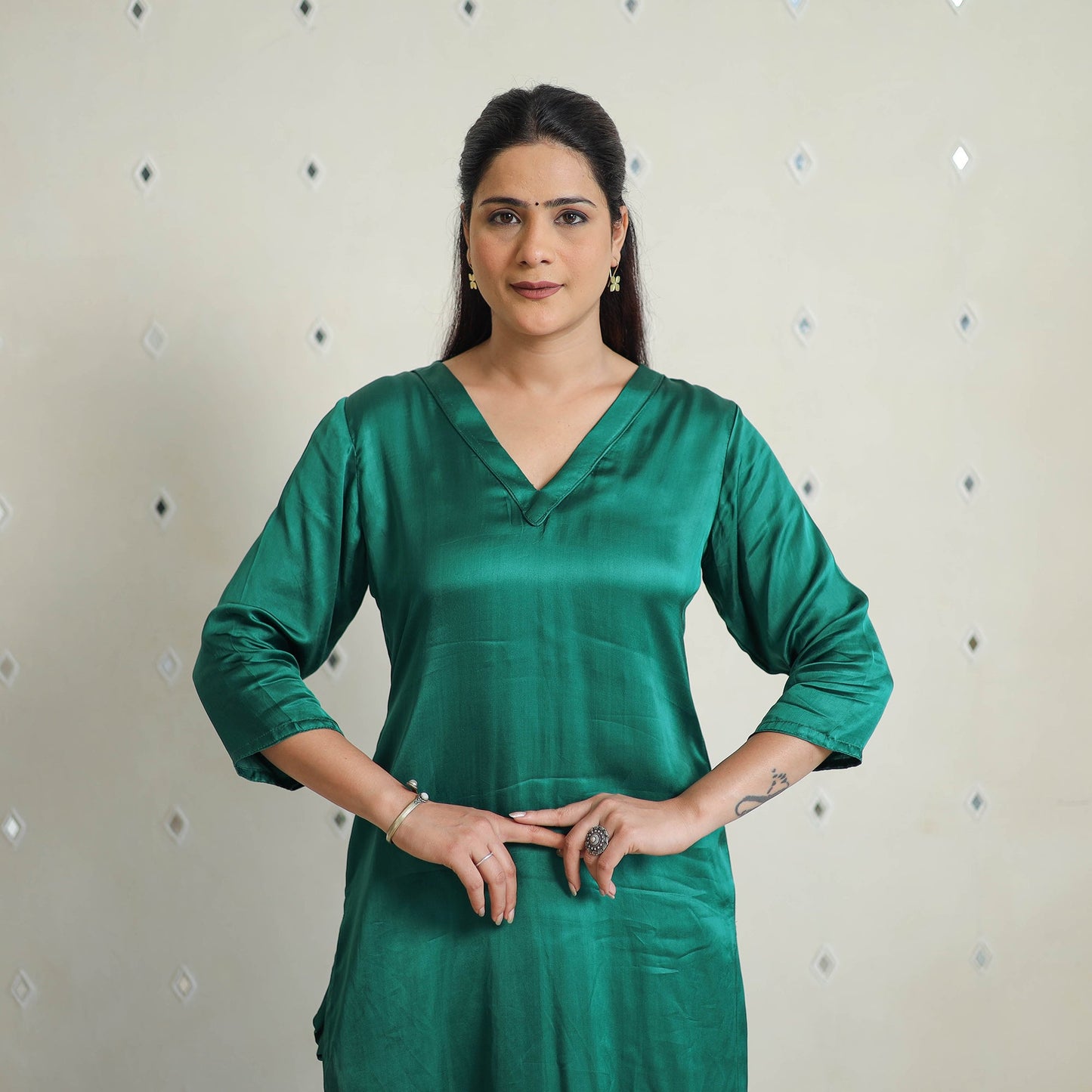 Aradhya dark green modal silk plain straight kurta