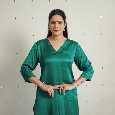 Aradhya dark green modal silk plain straight kurta