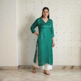 Aradhya dark green modal silk plain straight kurta