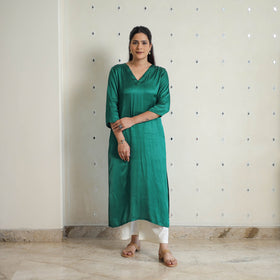 Aradhya dark green modal silk plain straight kurta