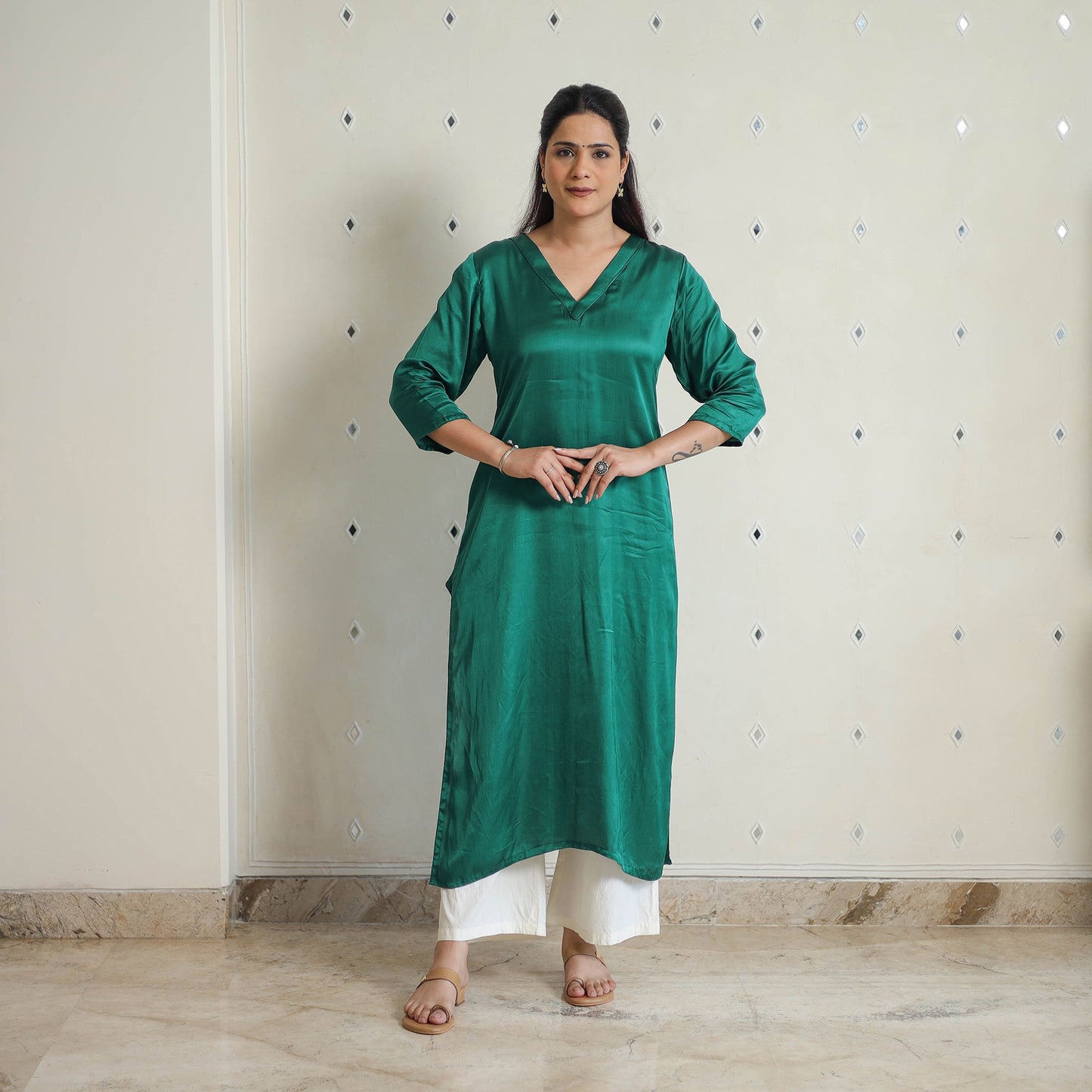 Aradhya dark green modal silk plain straight kurta