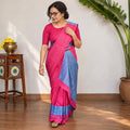 Pink Assam Handloom Silk Cotton Mekhela Chador with Blouse Piece, draped and worn by a woman, AI visual of the saree, iTokri