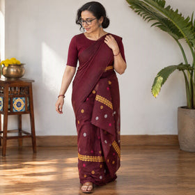 Purple Assam Handloom Silk Cotton Mekhela Chador with Blouse Piece, draped and worn by a woman, AI visual of the saree, iTokri