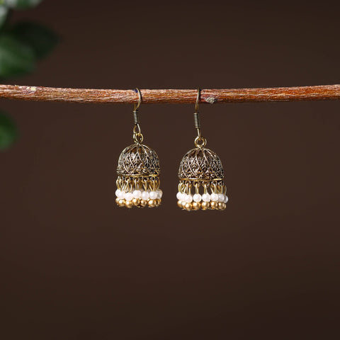 Buy Golden Handcrafted GS Beaded Jhumki Earrings Online