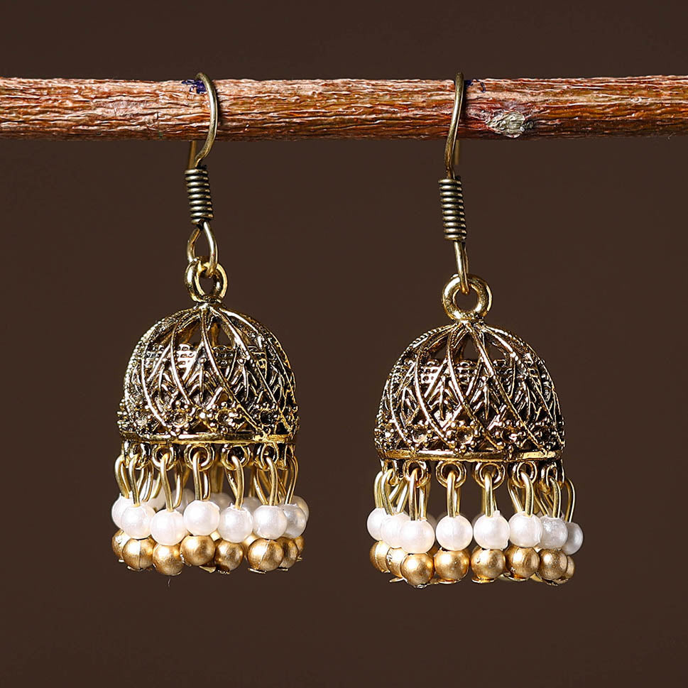 Buy Golden Handcrafted GS Beaded Jhumki Earrings Online