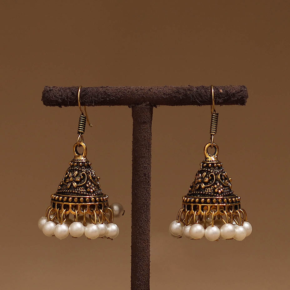 Ayera golden gs beaded jhumki earrings - handcrafted