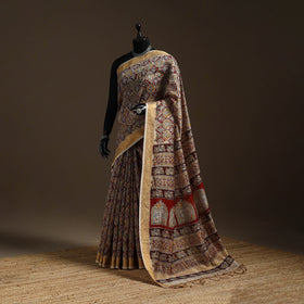 Brown - natural dyed pedana chanderi silk kalamkari saree