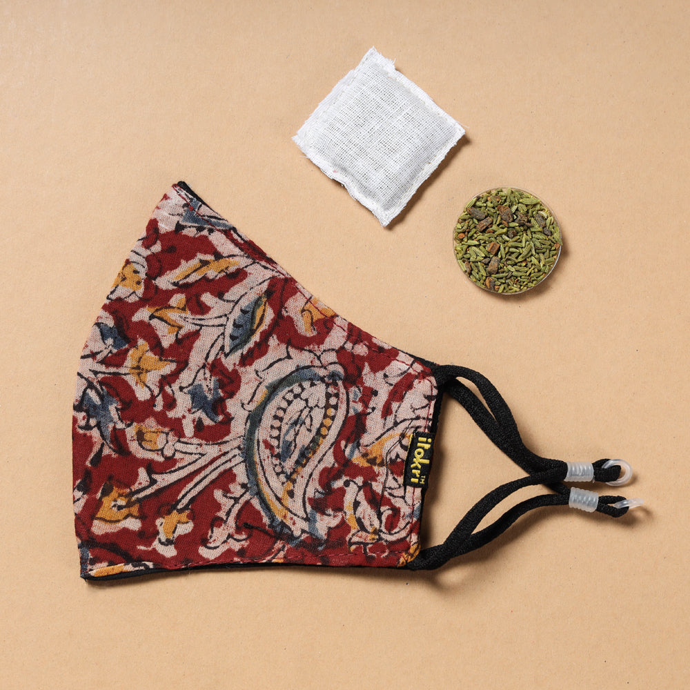  kalamkari Block Printed Cotton 3 Layer Snug Fit Face Cover with Herb Pocket 