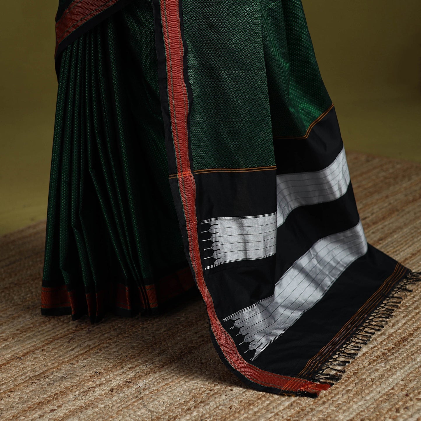Silk cotton khun saree with ilkal pallu chikki paras border
