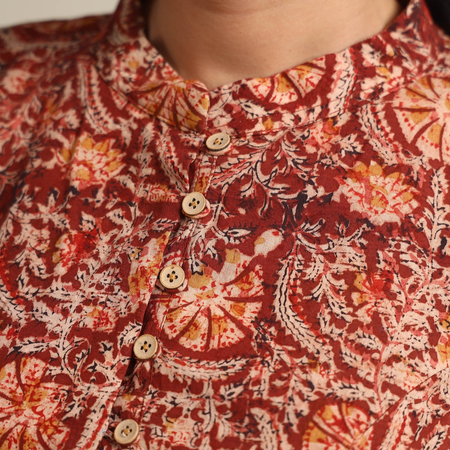 Red - Kalamkari Block Printed Cotton Stitched Blouse