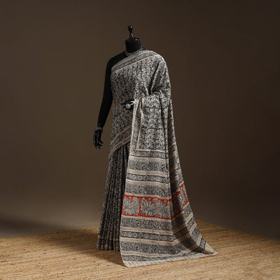 Black - natural dyed pedana cotton kalamkari saree 05