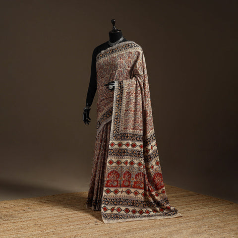 Brown - natural dyed pedana cotton kalamkari saree 23
