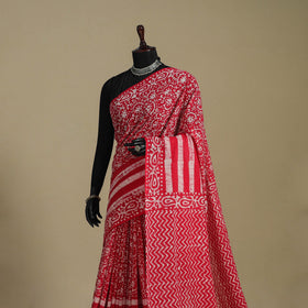 Pink - mul cotton hand batik saree 25 - handcrafted