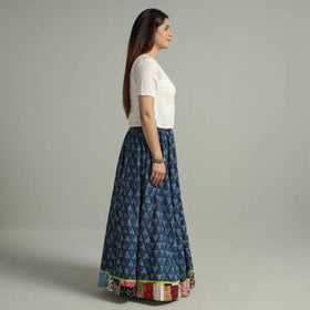  Indigo Block Printed 24 Kali Patchwork Cotton Long Skirt 19 