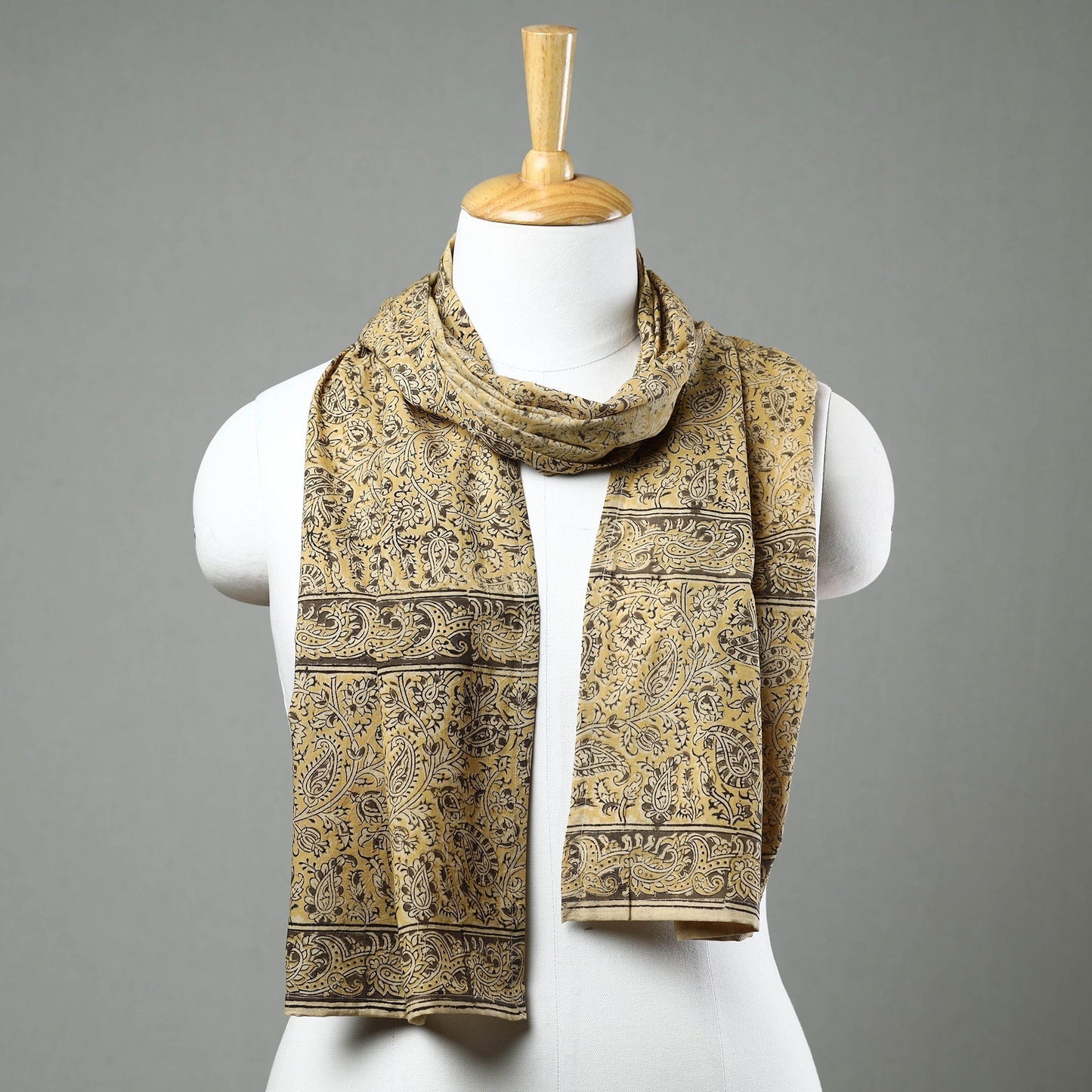 Yellow Pedana Kalamkari Block Printed Natural Dyed Cotton Stole