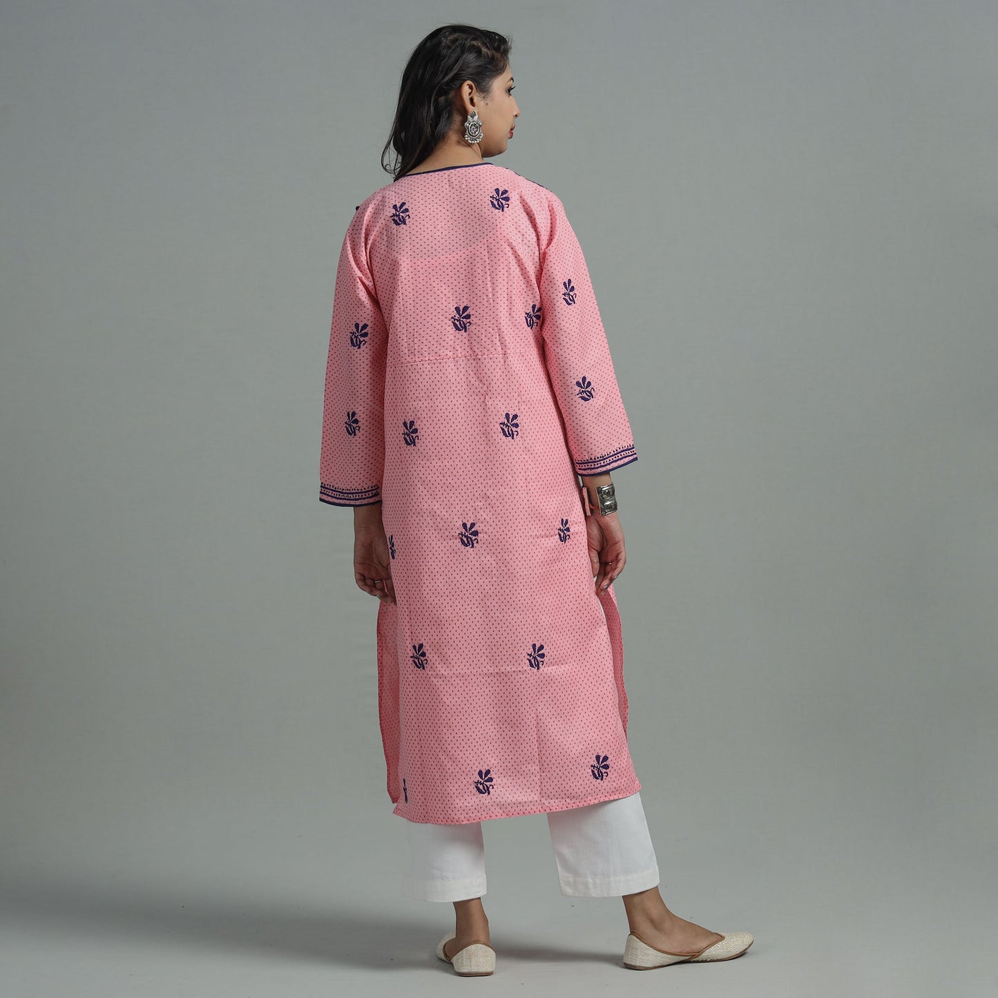 Buy Chikankari Hand Embroidered Cotton Long Kurta for Women