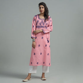 Buy Chikankari Hand Embroidered Cotton Long Kurta for Women