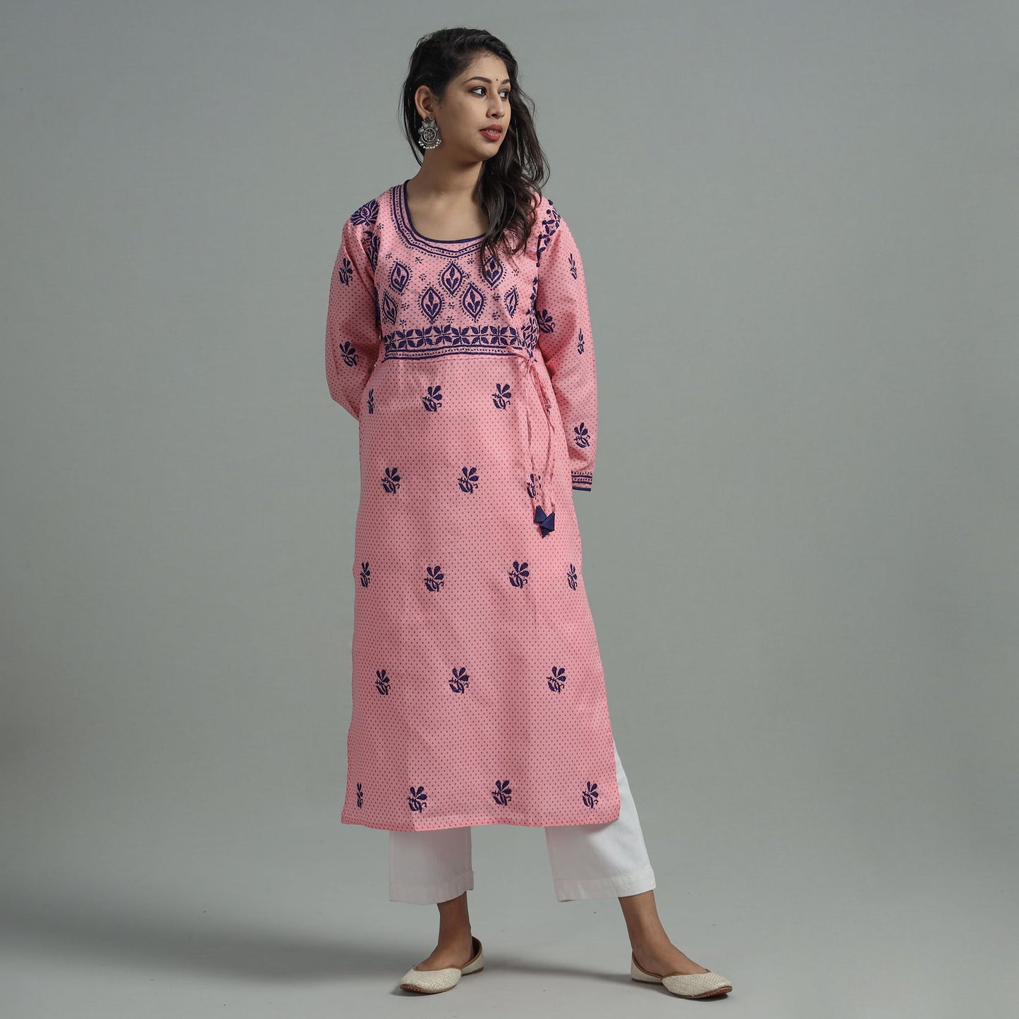 Buy Chikankari Hand Embroidered Cotton Long Kurta for Women