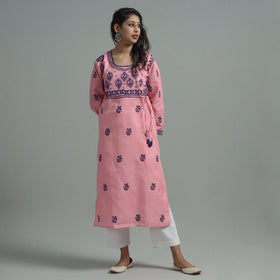 Buy Chikankari Hand Embroidered Cotton Long Kurta for Women