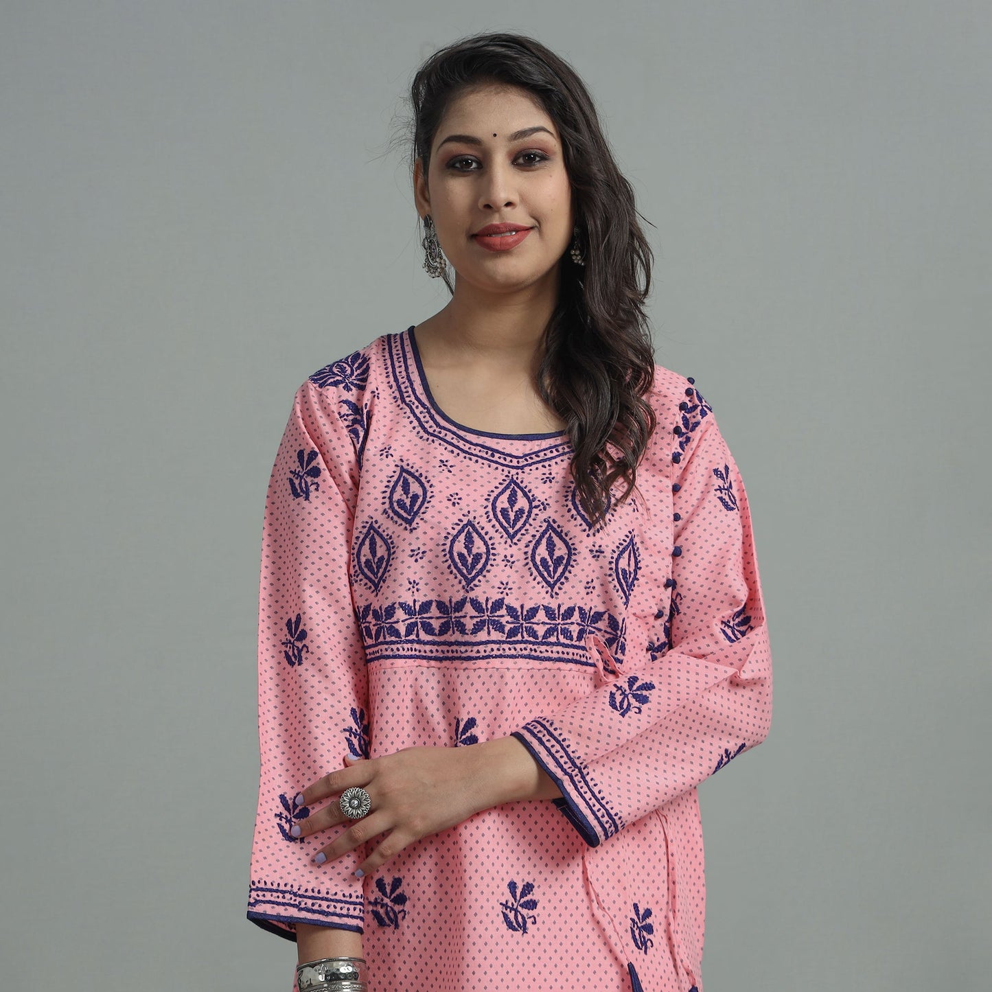 Buy Chikankari Hand Embroidered Cotton Long Kurta for Women