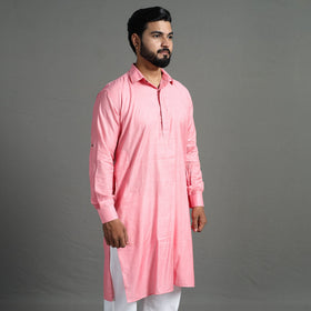 Baby pink - linen viscose plain men long pathani kurta