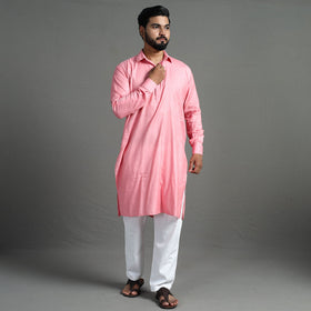 Baby pink - linen viscose plain men long pathani kurta