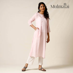  Mulmalai Cotton Plain Dyed Straight Long Kurta 28 