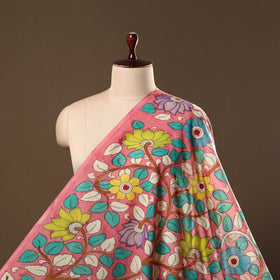 Silk Baby Pink Handpainted Srikalahasti Pen Kalamkari Fabric 