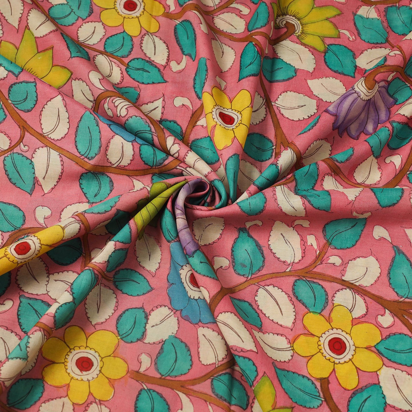 Silk Baby Pink Handpainted Srikalahasti Pen Kalamkari Fabric 