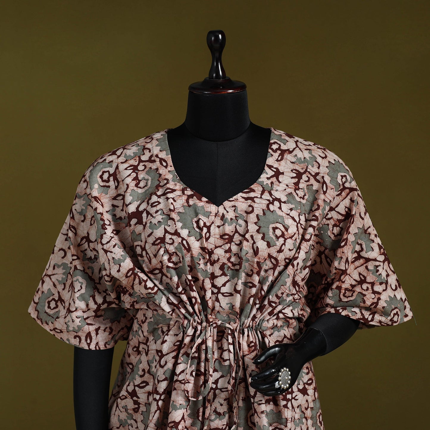 Hand batik cotton short kaftan 37 - handcrafted