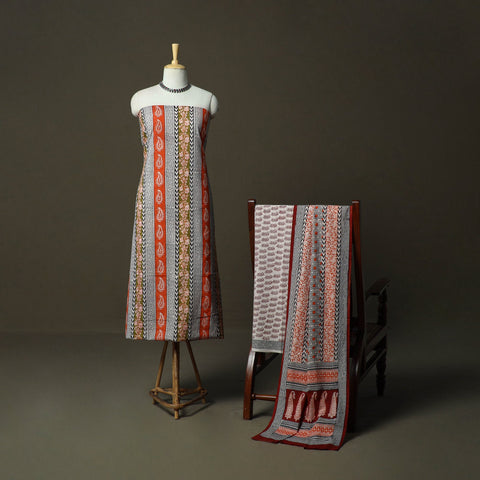 Bagh hand block print natural dyed cotton 3pc unstitched