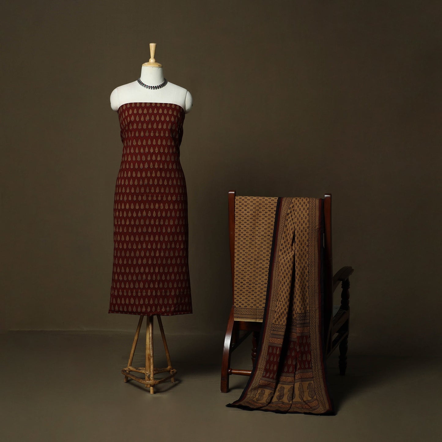 Bagh hand block print natural dyed cotton 3pc unstitched