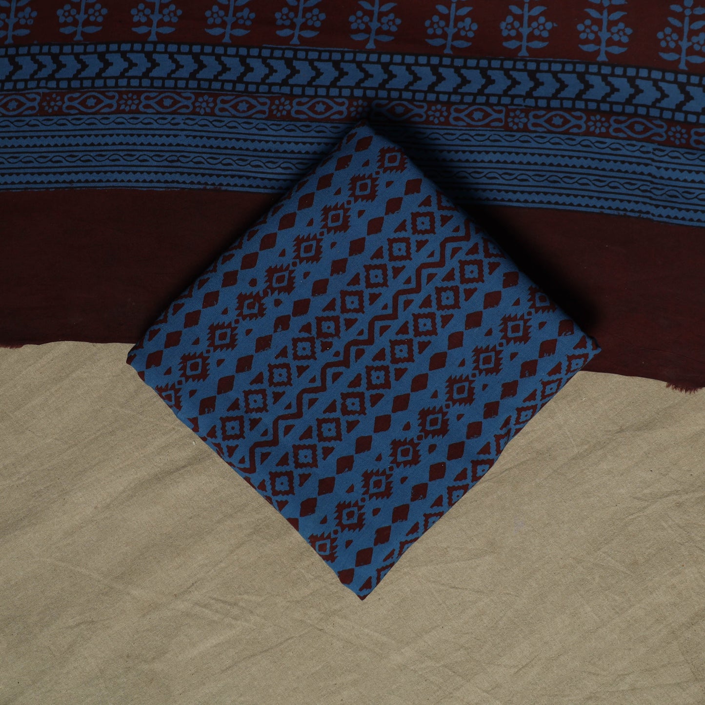 Bagh hand block print natural dyed cotton 3pc unstitched
