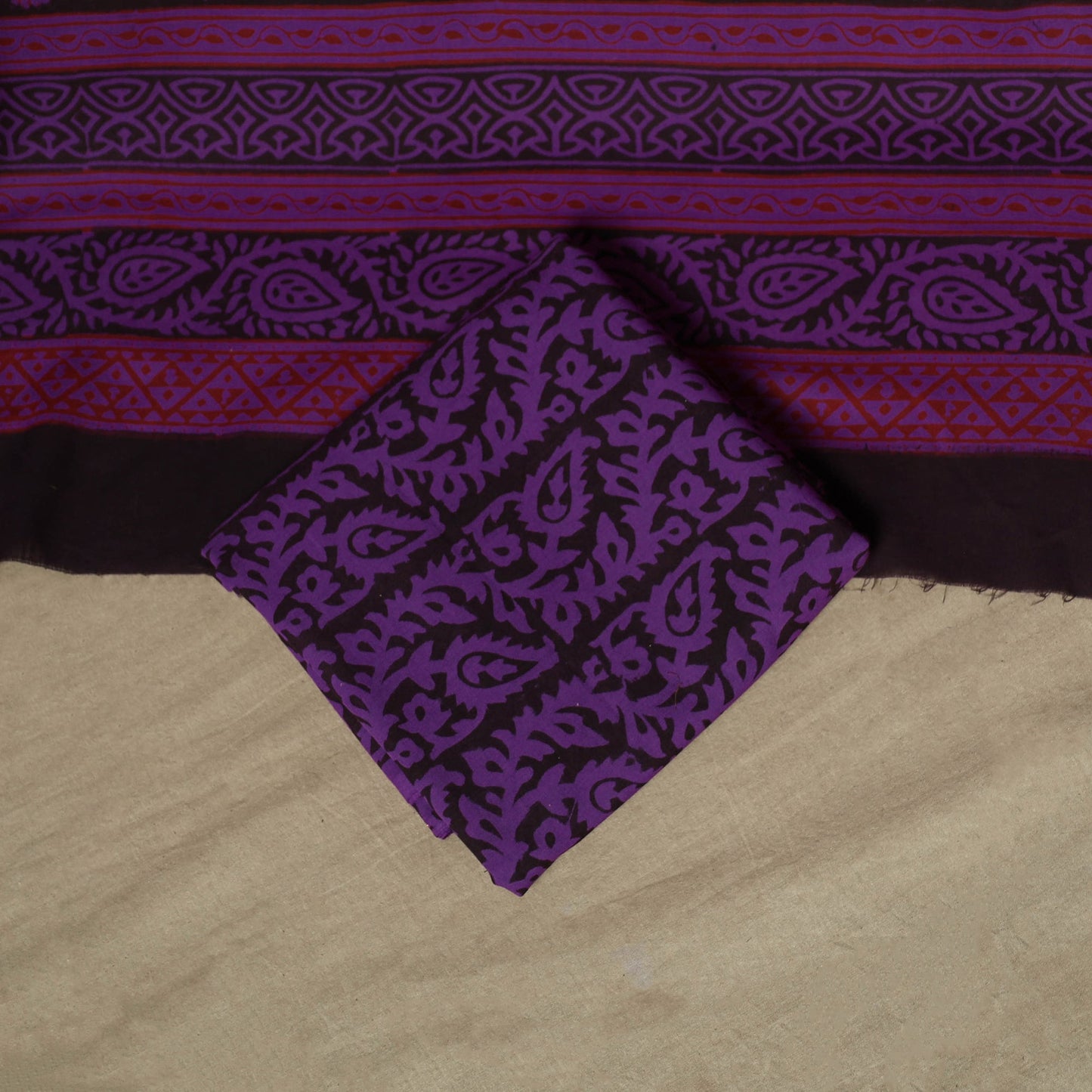 Bagh hand block print natural dyed cotton 3pc unstitched