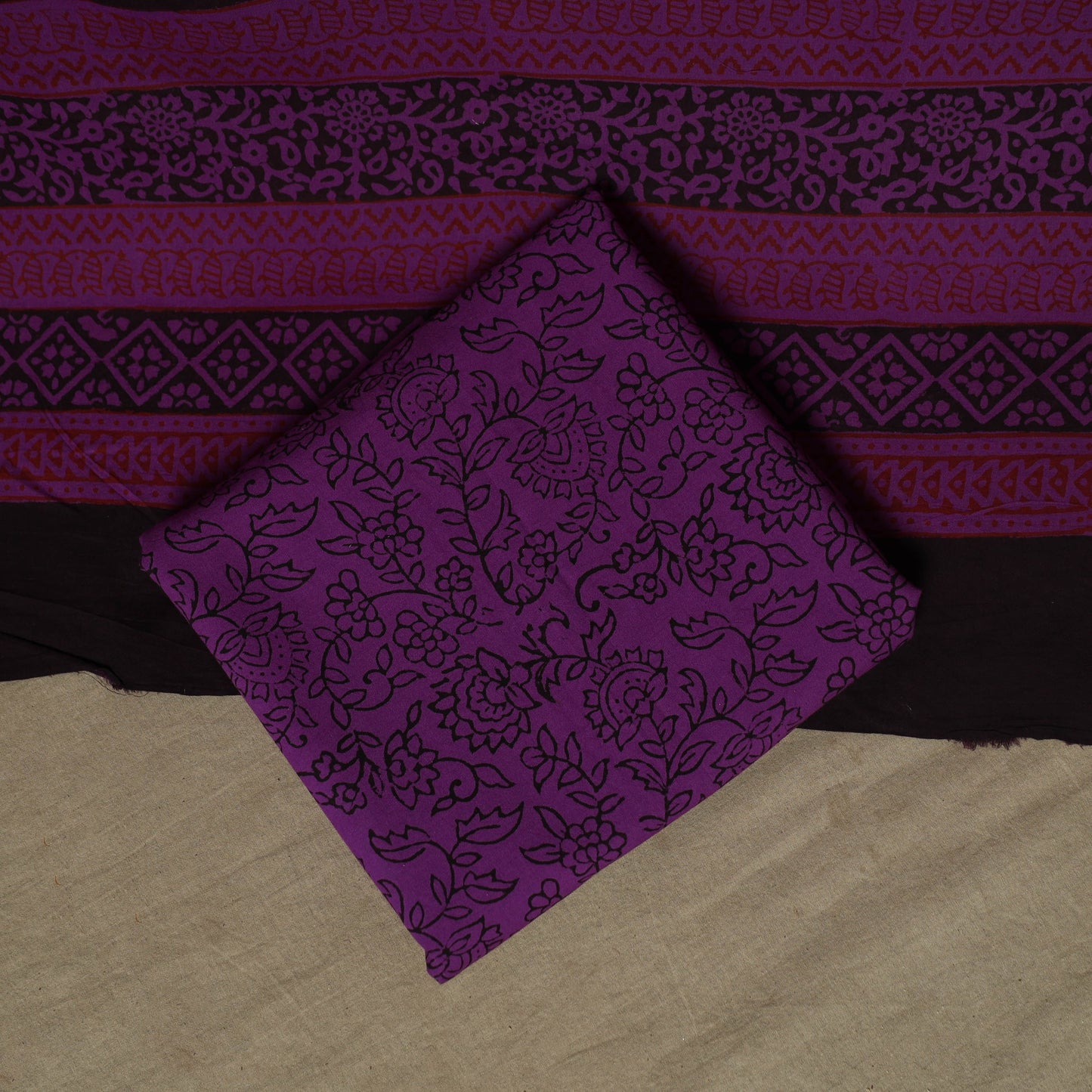 Bagh hand block print natural dyed cotton 3pc unstitched