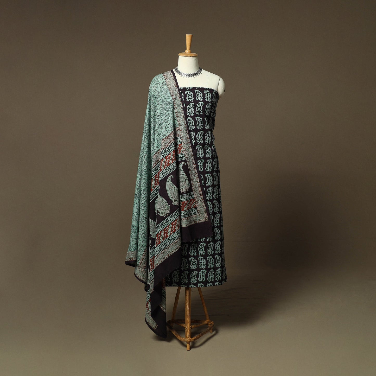 Bagh hand block print natural dyed cotton 3pc unstitched