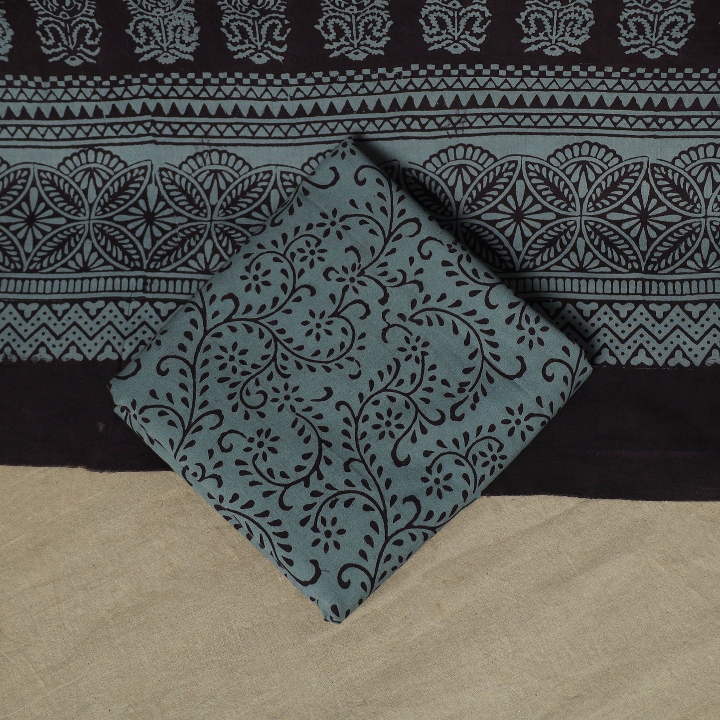 Bagh hand block print natural dyed cotton 3pc unstitched