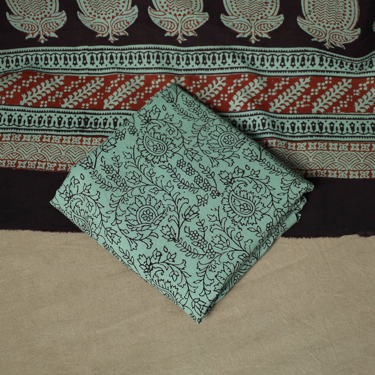 Bagh hand block print natural dyed cotton 3pc unstitched