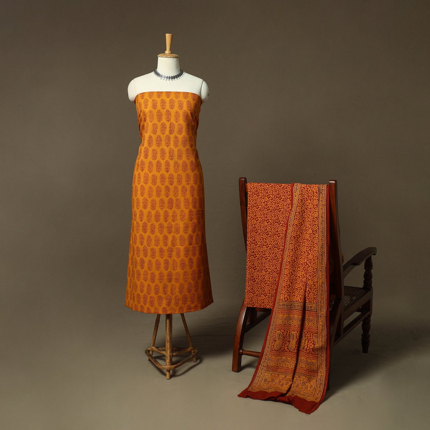 Bagh hand block print natural dyed cotton 3pc unstitched