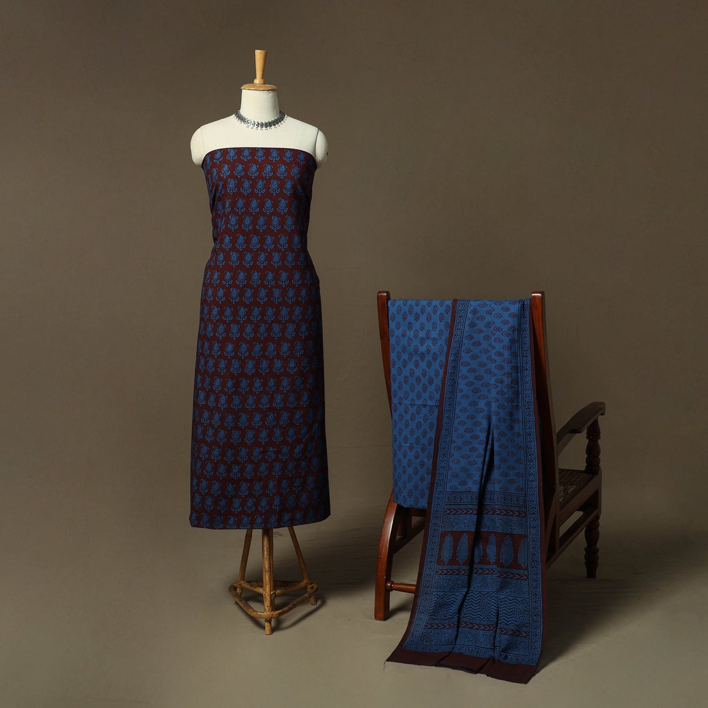Bagh hand block print natural dyed cotton 3pc unstitched