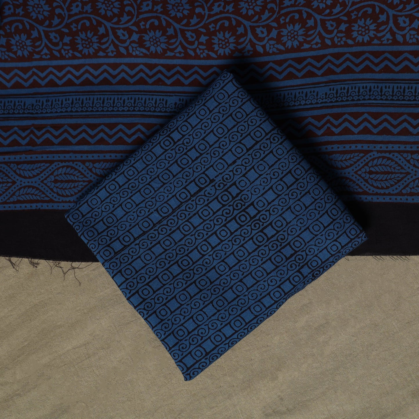 Bagh hand block print natural dyed cotton 3pc unstitched
