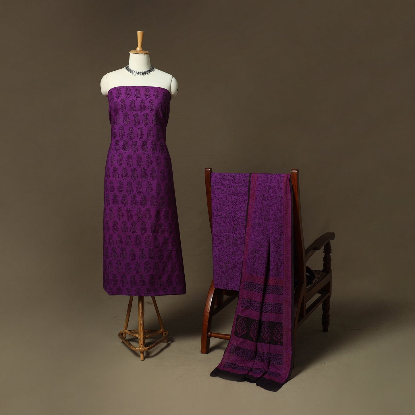 Bagh hand block print natural dyed cotton 3pc unstitched