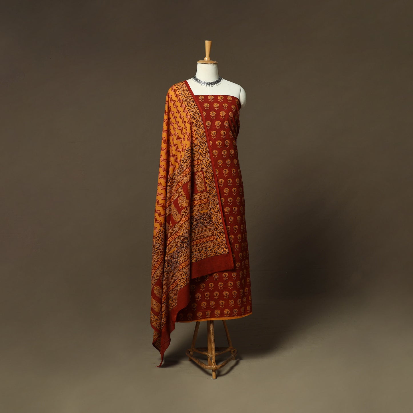 Bagh hand block print natural dyed cotton 3pc unstitched