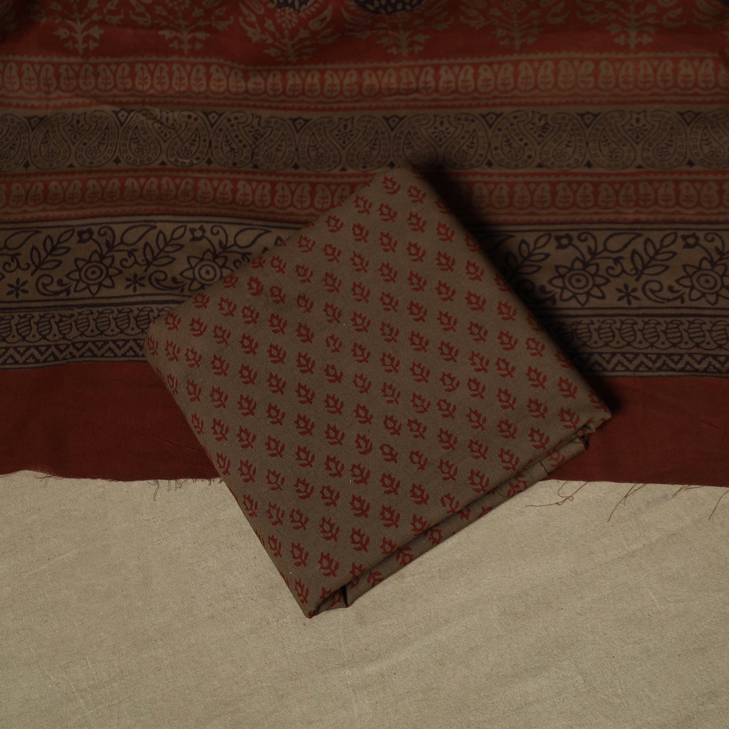 Bagh hand block print natural dyed cotton 3pc unstitched