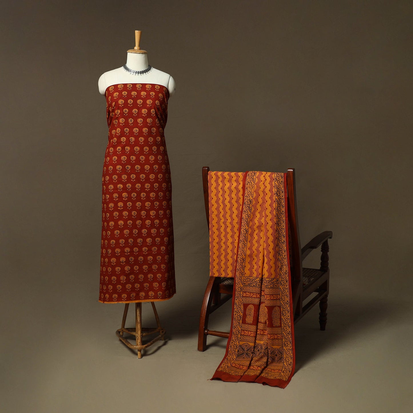Bagh hand block print natural dyed cotton 3pc unstitched