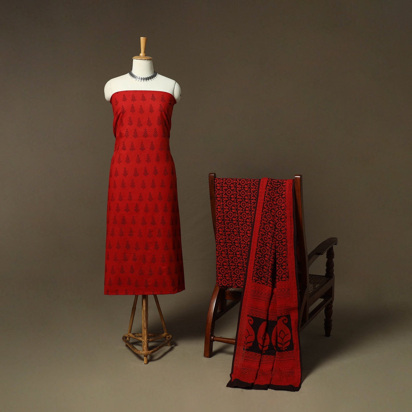Bagh hand block print natural dyed cotton 3pc unstitched