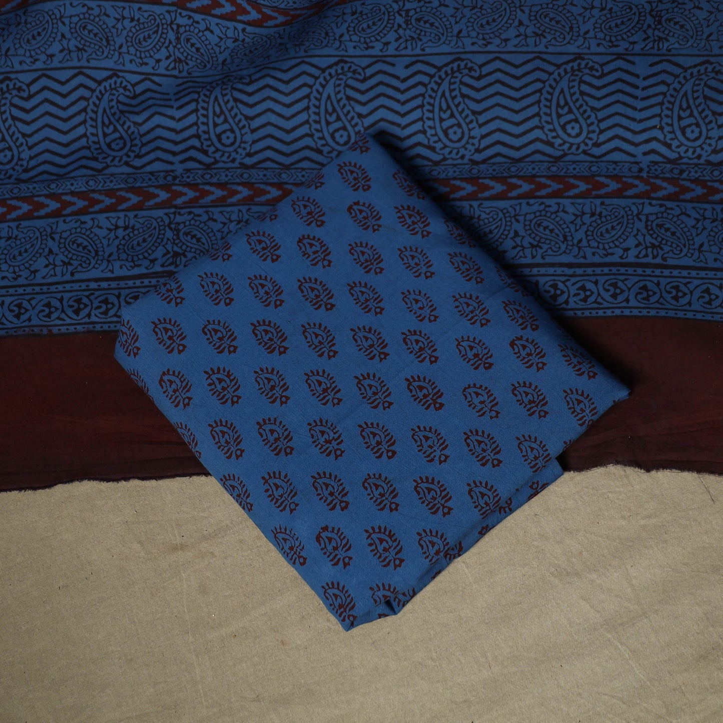 Bagh hand block print natural dyed cotton 3pc unstitched